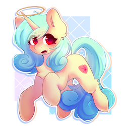 Size: 2048x2048 | Tagged: safe, artist:strawberryc208, oc, oc only, oc:seven sister, species:pony, species:unicorn, beanbrows, chest fluff, commission, cute, eye clipping through hair, eyebrows, eyebrows visible through hair, female, horn, looking at you, mare, ocbetes, signature, solo, unicorn oc