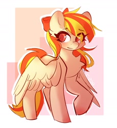 Size: 1404x1532 | Tagged: safe, artist:strawberryc208, oc, oc only, species:pegasus, species:pony, bow, eye clipping through hair, eyebrows, eyebrows visible through hair, female, hair bow, mare, pegasus oc, raised hoof, signature, solo, wings