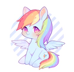Size: 1183x1149 | Tagged: safe, artist:yinyan_0409, character:rainbow dash, species:pegasus, species:pony, g4, blushing, colored pinnae, colored pupils, cute, dashabetes, female, looking at you, mare, simple background, sitting, smiling, smiling at you, solo, spread wings, white background, wings