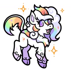 Size: 1172x1190 | Tagged: safe, artist:mhuyo, oc, oc:cloudy canvas, species:kirin, cloudybetes, cute, female, multicolored hair, pog, rainbow hair, simple background, solo, sparkles, white background