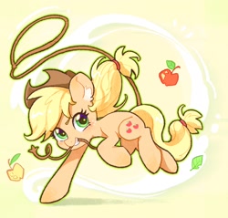 Size: 1614x1545 | Tagged: safe, artist:jficbcpcr6eyujo, character:applejack, species:earth pony, species:pony, g4, apple, apple family member, applejack's hat, clothing, cowboy hat, cute, female, food, hat, jackabetes, lasso, looking at you, mare, outline, rope, solo, stetson