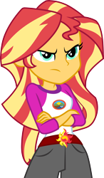 Size: 3000x5123 | Tagged: safe, artist:cloudyglow, character:sunset shimmer, equestria girls:legend of everfree, g4, my little pony: equestria girls, my little pony:equestria girls, .ai available, absurd resolution, camp everfree outfits, clothing, crossed arms, digital art, female, high res, shorts, solo, transparent background, vector