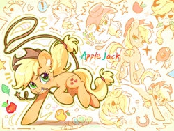Size: 2160x1620 | Tagged: safe, artist:universe5052, part of a set, character:applejack, character:winona, species:earth pony, species:pony, g4, apple, apple family member, applejack's hat, clothing, cowboy hat, cute, female, food, hat, jackabetes, lasso, looking at you, mare, name, rope, solo, stetson