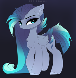 Size: 2501x2585 | Tagged: safe, artist:red_tsukini, oc, oc only, species:pegasus, species:pony, eyebrows, eyebrows visible through hair, female, folded wings, gradient background, high res, looking at you, mare, pegasus oc, signature, solo, wings