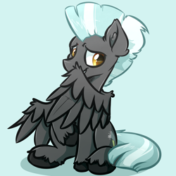 Size: 4000x4000 | Tagged: safe, artist:witchtaunter, character:thunderlane, species:pegasus, species:pony, g4, blue background, colored hooves, cute, ear fluff, hooves, looking at you, male, raised hoof, shy, simple background, sitting, solo, stallion, thunderbetes, unshorn fetlocks, wing fluff, wings