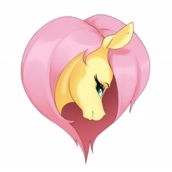 Size: 2575x2575 | Tagged: safe, artist:aquaticvibes, character:fluttershy, species:pegasus, species:pony, g4, bust, eyebrows, eyelashes, female, heart shaped, looking back, mare, simple background, solo, white background