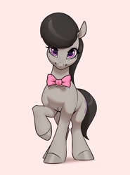Size: 2250x3045 | Tagged: safe, artist:aquaticvibes, character:octavia melody, species:earth pony, species:pony, g4, bow tie, clothing, cute, cutie mark, eyelashes, female, hooves, looking at you, mare, one hoof raised, simple background, smiling, solo, tail, tavibetes