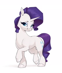 Size: 2055x2415 | Tagged: safe, artist:aquaticvibes, character:rarity, species:pony, species:unicorn, g4, cutie mark, eyebrows, eyelashes, eyeshadow, female, horn, lidded eyes, looking at you, makeup, mare, raised hoof, simple background, smiling, solo, white background