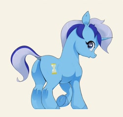 Size: 2732x2616 | Tagged: safe, artist:aquaticvibes, character:minuette, species:pony, species:unicorn, g4, butt, cutie mark, dock, eyelashes, female, hooves, horn, mare, one hoof raised, open mouth, simple background, solo, tail, underhoof