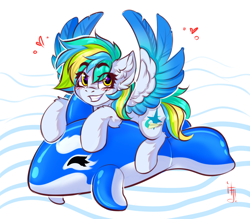 Size: 1600x1400 | Tagged: safe, artist:falafeljake, oc, oc only, species:pegasus, species:pony, colored wings, commission, cute, ear fluff, eye clipping through hair, eyebrows, eyebrows visible through hair, heart, looking at you, lying down, ocbetes, pegasus oc, prone, signature, smiling, smiling at you, solo, sparkly eyes, spread wings, wingding eyes, wings