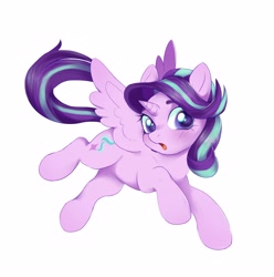 Size: 2972x3000 | Tagged: safe, artist:g4bby4ka, character:starlight glimmer, species:alicorn, species:pony, g4, alicornified, cute, female, glimmerbetes, high res, horn, looking at you, mare, open mouth, race swap, simple background, solo, spread wings, starlicorn, white background, wings