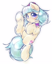 Size: 1668x2050 | Tagged: safe, artist:kurogewapony, character:coco pommel, species:earth pony, species:pony, g4, cocobetes, cute, female, looking at you, mare, simple background, solo, underhoof, white background