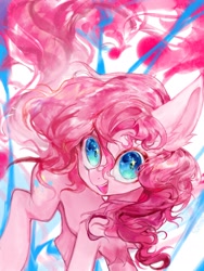 Size: 1536x2048 | Tagged: safe, artist:gq40415378, character:pinkie pie, species:earth pony, species:pony, g4, chest fluff, concave belly, female, looking at you, mare, open mouth, open smile, smiling, smiling at you, solo, sparkly eyes, wingding eyes