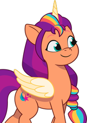 Size: 1153x1641 | Tagged: safe, official, character:sunny starscout, species:alicorn, species:pony, g5, my little pony: tell your tale, 2024 franchise overview, alicornified, cute, female, magic horn, magic wings, mane stripe sunny, mare, race swap, simple background, smiling, solo, sunnybetes, sunnycorn, transparent background