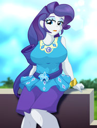 Size: 2119x2806 | Tagged: safe, artist:geraritydevillefort, character:rarity, species:eqg human, g4, my little pony:equestria girls, breasts, busty rarity, clothing, female, high res, lipstick, makeup, outdoors, sexy, sitting, solo, stupid sexy rarity