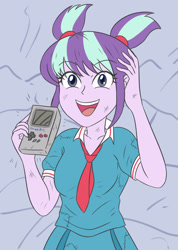 Size: 1975x2775 | Tagged: safe, artist:sumin6301, character:starlight glimmer, species:eqg human, equestria girls:equestria girls, g4, my little pony:equestria girls, clothing, crossover, female, game boy, high res, nintendo, open mouth, school uniform, solo, uniform, video game