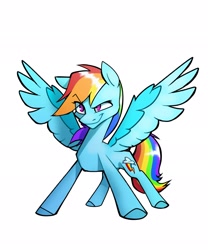 Size: 1707x2048 | Tagged: safe, artist:duhcambo, character:rainbow dash, species:pegasus, species:pony, g4, eye clipping through hair, female, mare, simple background, solo, spread wings, white background, wings