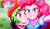 Size: 3334x1934 | Tagged: safe, artist:the-butch-x, character:drama letter, character:pinkie pie, character:watermelody, species:eqg human, g4, my little pony:equestria girls, beret, blushing, bracelet, clothing, cute, diapinkes, dress, duo, female, gloves, grin, hat, hug, jewelry, scene interpretation, screencap reference, selfie, shirt, signature, smiling, sweat, sweatdrop