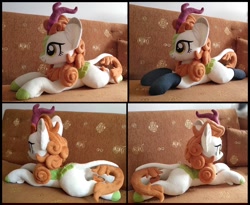 Size: 1506x1234 | Tagged: safe, artist:littlefairyswonders, character:autumn blaze, species:kirin, g4, clothing, cloven hooves, couch, female, hooves, irl, lying down, photo, plushie, prone, quadrupedal, socks, solo, toy