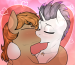 Size: 2625x2270 | Tagged: safe, artist:sketchy knight, oc, oc only, oc:haze rad, oc:talu gana, species:pegasus, species:pony, species:unicorn, blushing, commission, cute, eyes closed, gay, holiday, kiss on the lips, kissing, male, oc x oc, passionate, shipping, stallion, valentine's day, wings, ych result, your character here