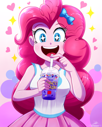 Size: 1634x2034 | Tagged: safe, artist:the-butch-x, character:pinkie pie, species:human, g4, my little pony:equestria girls, breasts, female, grimace shake, mcdonald's, meme, open mouth, solo, starry eyes, tiktok, wingding eyes