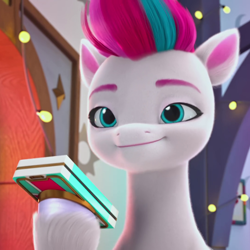 Size: 1080x1080 | Tagged: safe, screencap, character:zipp storm, species:pegasus, species:pony, g5, my little pony: make your mark, my little pony: make your mark chapter 2, spoiler:mymc02e05, bust, cellphone, colored eyebrows, colored hooves, cropped, eyebrows, female, hoof hold, hooves, mare, phone, raised hoof, smartphone, smiling, solo, the cutie mark mix-up, unshorn fetlocks