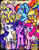 Size: 3400x4400 | Tagged: safe, artist:meowpuffs, character:applejack, character:fluttershy, character:pinkie pie, character:rainbow dash, character:rarity, character:twilight sparkle, character:twilight sparkle (alicorn), species:alicorn, species:bird, species:earth pony, species:pegasus, species:pony, species:unicorn, g4, apple, apple family member, applejack's hat, bag, book, butterfly, clothing, cowboy hat, cute, dashabetes, diapinkes, female, flying, food, hat, high res, horn, jackabetes, looking at you, mane six, mare, open mouth, open smile, purse, raribetes, sextet, shyabetes, signature, smiling, smiling at you, spread wings, stars, stetson, twiabetes, wings