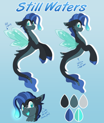 Size: 4784x5653 | Tagged: safe, alternate version, artist:pearlyiridescence, oc, oc only, oc:still waters, species:seapony (g4), angler seapony, bioluminescent, explicit source, glasses, male, open mouth, reference sheet, sharp teeth, solo, teeth