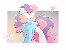 Size: 1921x1472 | Tagged: safe, artist:kejifox, character:sweetie belle, species:pony, species:unicorn, g4, clothing, female, glasses, heart, hoodie, horn, mare, older, older sweetie belle, passepartout, smiling, solo