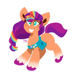 Size: 2000x2000 | Tagged: safe, artist:caprania, part of a set, character:sunny starscout, species:earth pony, species:pony, g5, bag, coat markings, colored eyebrows, colored hooves, cute, eye clipping through hair, eyebrows, eyebrows visible through hair, hooves, lineless, looking at you, mane stripe sunny, saddle bag, satchel, signature, simple background, smiling, smiling at you, socks (coat marking), solo, sunny's buttons, sunnybetes, transparent background, unshorn fetlocks
