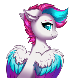 Size: 4000x4000 | Tagged: safe, alternate version, artist:confetticakez, character:zipp storm, species:pegasus, species:pony, g5, absurd resolution, adorazipp, chest fluff, colored eyebrows, colored pupils, colored wings, commission, cute, ear fluff, eyebrows, eyelashes, female, floppy ears, fluffy, looking at you, looking back, looking back at you, mare, multicolored hair, multicolored wings, profile, simple background, smiling, smiling at you, solo, transparent background, white background, wing fluff, wings