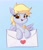 Size: 2100x2425 | Tagged: safe, artist:aquaticvibes, character:derpy hooves, species:pegasus, species:pony, g4, blue background, cute, derpabetes, envelope, eyelashes, female, heart, high res, letter, looking at you, love letter, mare, open mouth, open smile, simple background, smiling, smiling at you, solo, wings