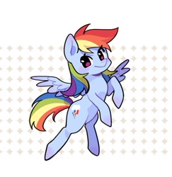 Size: 1270x1305 | Tagged: safe, artist:meowzng999, character:rainbow dash, species:pegasus, species:pony, g4, abstract background, cute, dashabetes, female, flying, looking at you, mare, raised hoof, smiling, smiling at you, solo, spread wings, wings