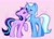 Size: 2048x1486 | Tagged: safe, artist:indigohatetrain, character:starlight glimmer, character:trixie, species:pony, species:unicorn, ship:startrix, g4, blushing, boop, cute, duo, duo female, eyes closed, female, floppy ears, horn, lesbian, mare, noseboop, raised hoof, shipping