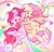 Size: 2048x1972 | Tagged: safe, artist:universe5052, character:fluttershy, character:pinkie pie, species:earth pony, species:pegasus, species:pony, g4, cute, diapinkes, duo, duo female, female, frog (hoof), high res, hooves, hug, looking at you, mare, one eye closed, open mouth, open smile, shyabetes, smiling, smiling at you, underhoof, wings, wink, winking at you