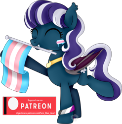Size: 2391x2423 | Tagged: safe, artist:pure-blue-heart, patreon reward, oc, oc only, oc:heartfang, oc:heartfang midnightsky, species:bat pony, species:pony, asexual pride flag, bat pony oc, eyes closed, fangs, female, folded wings, holding, jewelry, male to female, mare, mouth hold, multicolored mane, necklace, patreon, pride, pride flag, pride month, raised hoof, sharp teeth, simple background, transgender, transgender pride flag, transparent background, two toned mane, wings