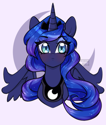 Size: 1122x1330 | Tagged: safe, artist:octacats, character:princess luna, species:alicorn, species:pony, g4, bust, female, jewelry, mare, necklace, peytral, portrait, redraw, simple background, solo, tiara
