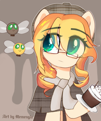 Size: 1371x1643 | Tagged: safe, artist:memengla, oc, oc only, species:earth pony, species:pony, cap, clothing, glasses, hat, parasprite, simple background