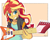 Size: 1255x1003 | Tagged: safe, artist:rajaie, character:sunset shimmer, species:eqg human, g4, my little pony:equestria girls, clothing, electric guitar, female, guitar, jacket, musical instrument, playing instrument, signature, simple background, solo, sunset shredder