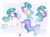 Size: 2048x1516 | Tagged: safe, artist:cinnamontee, character:princess celestia, species:alicorn, species:pony, g4, amused, crown, cute, cutelestia, ear fluff, eyebrows, eyebrows visible through hair, female, horn, jewelry, looking back, mare, necklace, peytral, raised hoof, regalia, smiling, solo, spread wings, underhoof, wings