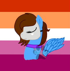Size: 1063x1080 | Tagged: safe, artist:kaifloof, oc, oc:blueberry hooves, species:pegasus, species:pony, g4, artfight, artfight2023, lesbian flag, lesbian pride flag, mask, my little pony, pegasus oc, pride, pride flag