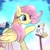Size: 2048x2048 | Tagged: safe, artist:qwennondeathdie, character:fluttershy, species:bird, species:pegasus, species:pony, g4, bow, cockatoo, cute, duo, ear piercing, earring, female, high res, jewelry, mare, perch, piercing, raised hoof, shyabetes, signature, smiling, tail, tail bow, tail wag
