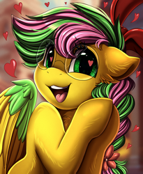 Size: 1446x1764 | Tagged: safe, artist:pridark, oc, oc only, species:pegasus, species:pony, braid, commission, female, glasses, happy, heart, hooves together, looking at you, mare, open mouth, pegasus oc, portrait, solo