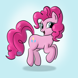Size: 2200x2200 | Tagged: safe, artist:marakoruluv, character:pinkie pie, species:earth pony, species:pony, g4, cute, diapinkes, female, gradient background, high res, looking at you, mare, open mouth, open smile, smiling, smiling at you, solo
