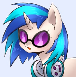 Size: 971x988 | Tagged: safe, artist:namaenonaipony, character:dj pon-3, character:vinyl scratch, species:pony, species:unicorn, g4, blue background, bust, cute, female, glasses, headphones, headphones around neck, horn, mare, open mouth, open smile, simple background, smiling, solo, vinylbetes