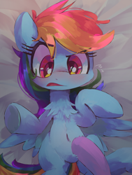 Size: 1727x2287 | Tagged: safe, artist:lexiedraw, character:rainbow dash, character:twilight sparkle, species:pegasus, species:pony, ship:twidash, g4, belly, belly button, bellyrubs, chest fluff, duo, duo female, eyebrows, female, lesbian, lying down, mare, on back, shipping, solo focus, spread wings, wings