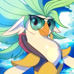 Size: 2264x2244 | Tagged: safe, artist:zidanemina, character:captain celaeno, species:anthro, species:bird, species:parrot, g4, my little pony: the movie (2017), armor, beauty mark, eyelashes, looking at you, parrot pirates, smiling, sunglasses