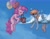 Size: 2400x1888 | Tagged: safe, artist:kristalina_21, character:derpy hooves, character:pinkie pie, species:earth pony, species:pegasus, species:pony, g4, balloon, basket, cloud, cute, derpabetes, diapinkes, duo, duo female, eye clipping through hair, eyebrows, eyebrows visible through hair, eyes closed, female, flapping, floating, flying, grin, heart balloon, high res, holding, mare, mouth hold, nose wrinkle, open mouth, open smile, signature, sky, smiling, spread wings, then watch her balloons lift her up to the sky, wings
