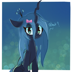 Size: 3000x3000 | Tagged: safe, artist:thebigstuff89, character:queen chrysalis, species:changeling, g4, bow, changeling queen, cute, cutealis, female, hair bow, high res, looking at you, solo