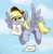 Size: 1398x1427 | Tagged: safe, artist:aanotherpony, character:derpy hooves, species:pegasus, species:pony, g4, cap, clothing, cloud, cute, derp, derpabetes, drawing, eye clipping through hair, female, flying, hat, holding, letter, mailmare, mare, mouth hold, signature, sky, smiling, solo, spread wings, wings